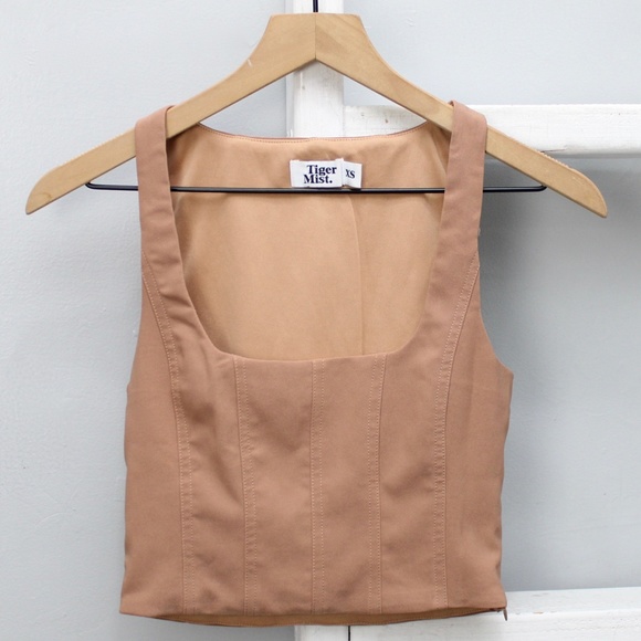 Tiger Mist Tops - Tiger Mist Tan Light Brown Syre Corset Cropped Sleeveless Top Size XS